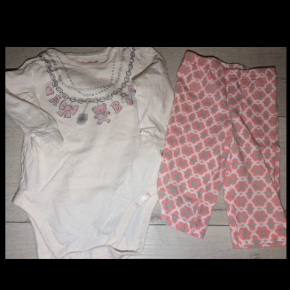 Vintage Y2K Baby Place & Carter's Girls Bodysuit Top & Leggings Sz 9-12 Mos